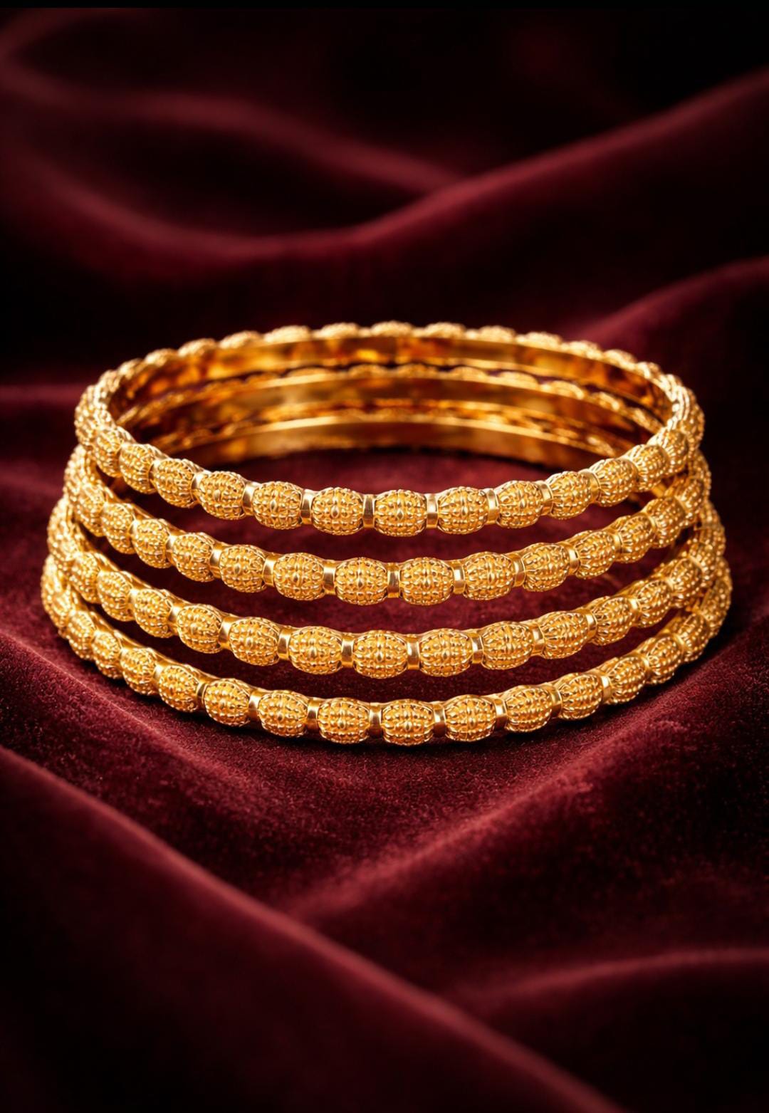 Golden Oval Textured Bangle Set